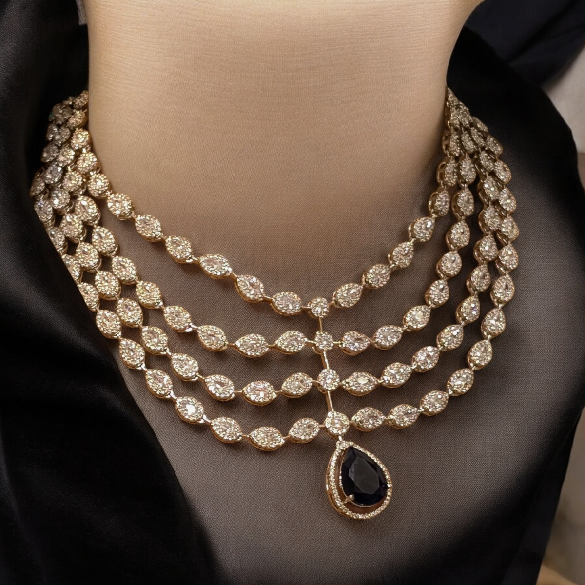 Actress Inspired CZ Layered Necklace Set, Indian AD Necklace, Bollywdood Actress AD Jewellery Set, Pakistani CZ Necklace, Pakistani AD Earrings Set