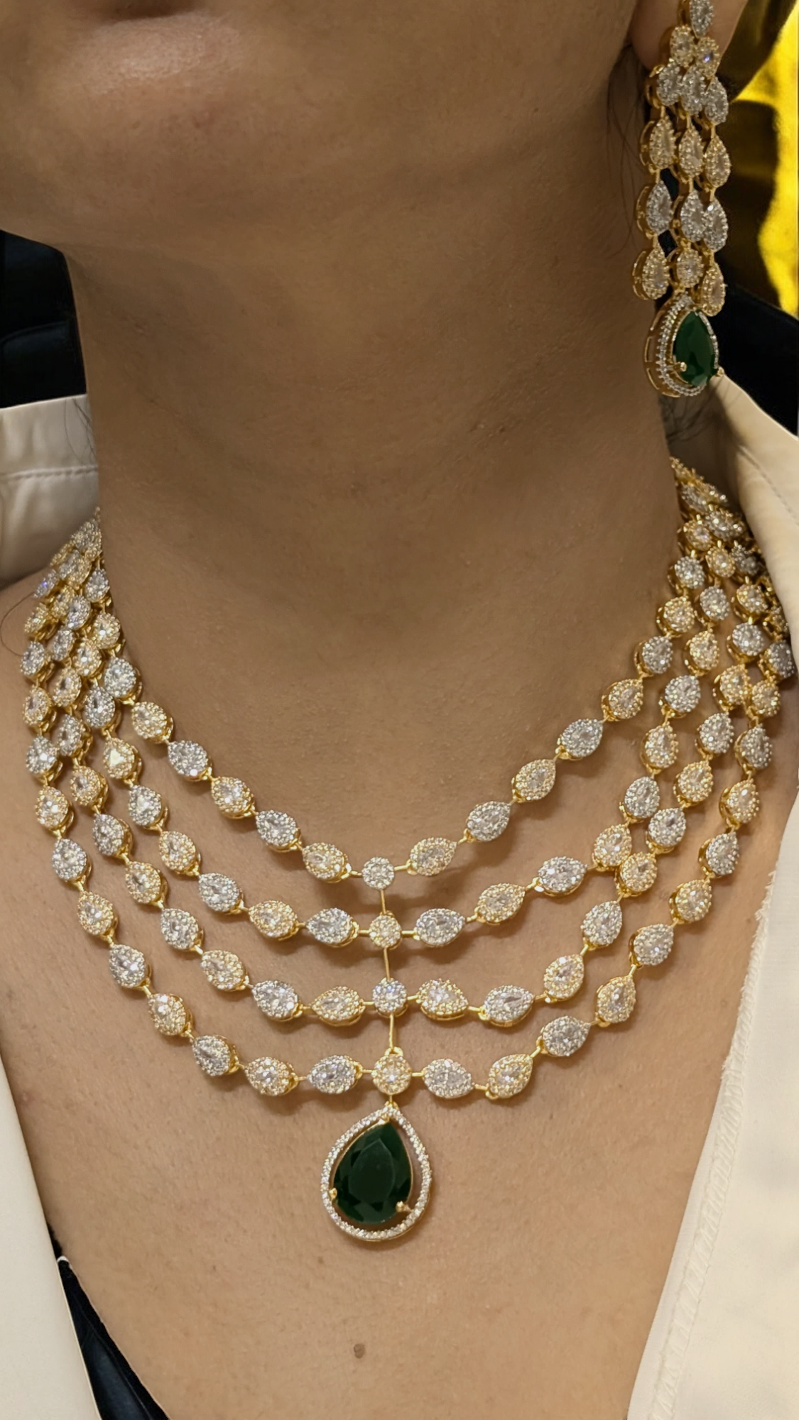 Actress Inspired CZ Layered Necklace Set, Indian AD Necklace, Bollywdood Actress AD Jewellery Set, Pakistani CZ Necklace, Pakistani AD Earrings Set