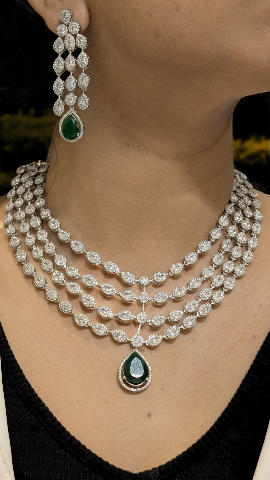 Actress Inspired CZ Layered Necklace Set, Indian AD Necklace, Bollywdood Actress AD Jewellery Set, Pakistani CZ Necklace, Pakistani AD Earrings Set