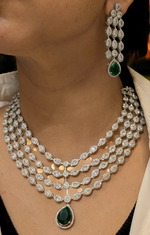 Actress Inspired CZ Layered Necklace Set, Indian AD Necklace, Bollywdood Actress AD Jewellery Set, Pakistani CZ Necklace, Pakistani AD Earrings Set