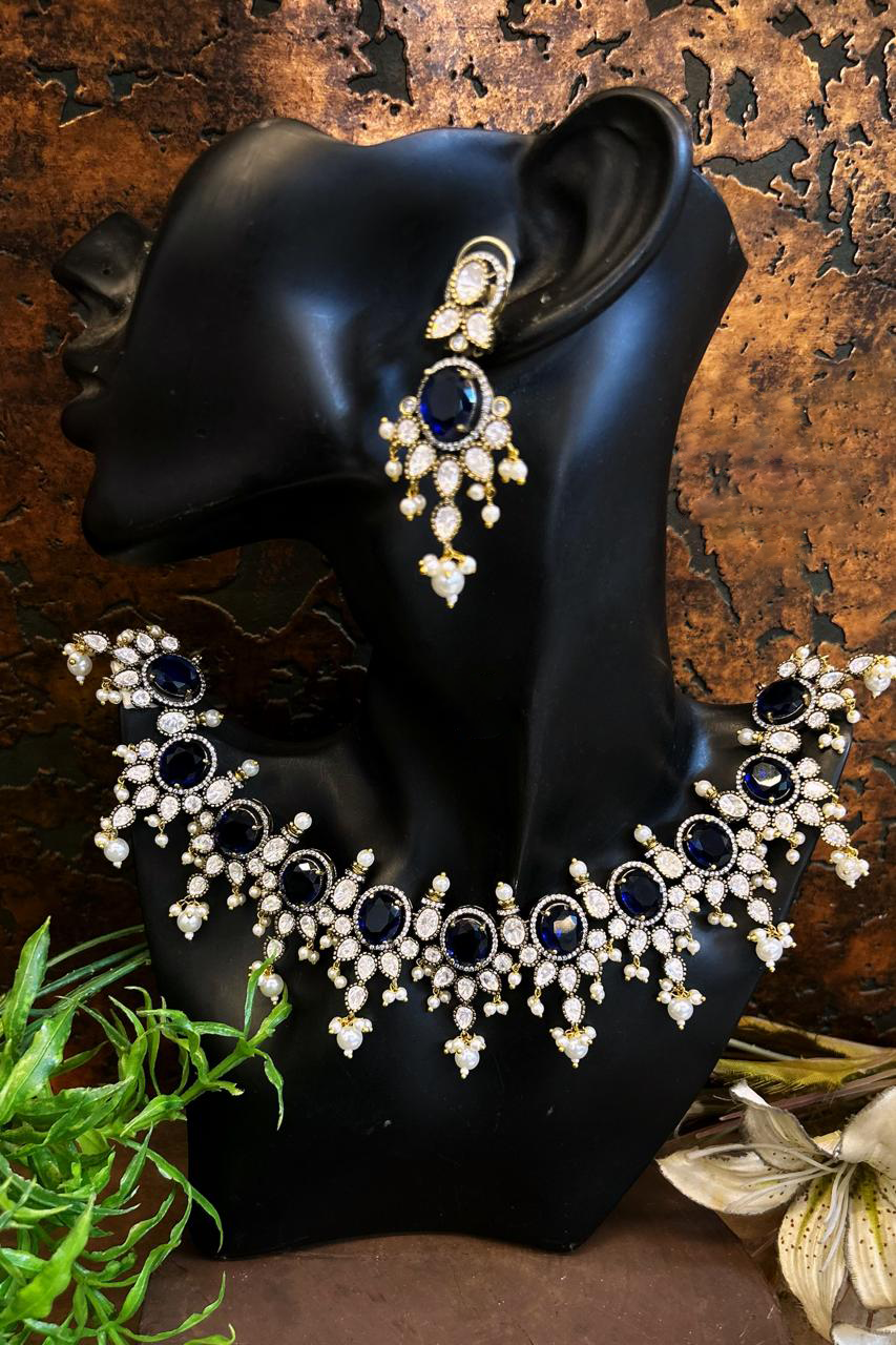 Antique Style Polki Necklace Earrings Indian Jewelry Set, Designer Polki Wedding Jewelry