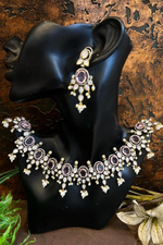 Antique Style Polki Necklace Earrings Indian Jewelry Set, Designer Polki Wedding Jewelry