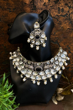 Kundan Doublet Beaded Polki Bridal Choker Set with AD work, Indian Polki Jewelry Set, Bollywood CZ Choker Set, Celeb Inspired Kundan Necklace Set
