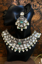 Kundan Doublet Beaded Polki Bridal Choker Set with AD work, Indian Polki Jewelry Set, Bollywood CZ Choker Set, Celeb Inspired Kundan Necklace Set