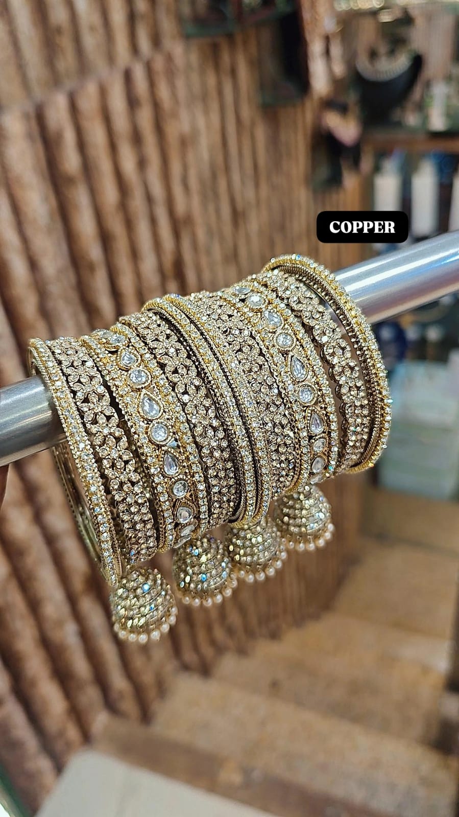 Indian Jhumki Copper & Golden Silver-Touch Stone Bridal Bangle Set | Indian Jewellery Traditional Bangles Set