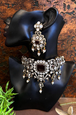 Ornate Emerald Bridal Choker Earrings Jewelry Set, Bridal Emerald Polki Choker Set, Polki Necklace, Polki Jewelry Set, Polki Necklace Set, Pakistani Polki Jewelry, Bollywood Polki Necklace