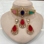 Sparkling Luxurious Polki Choker Drops Earrings Set, Polki Necklace Earrings, Indian Bridal Jewelry, Polki Statement Wedding Set, Polki Bridal Necklace Set, Polki Jewelry Set, Polki Choker Set, Polki Earrings Set