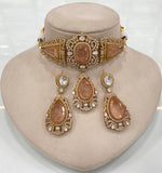 Sparkling Luxurious Polki Choker Drops Earrings Set, Polki Necklace Earrings, Indian Bridal Jewelry, Polki Statement Wedding Set, Polki Bridal Necklace Set, Polki Jewelry Set, Polki Choker Set, Polki Earrings Set