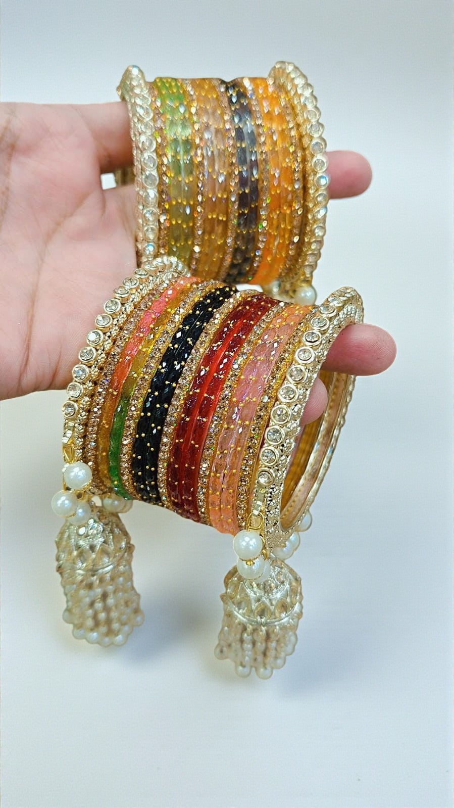 Multi Jhumri Glass Bangles Set with Kalira Jhumar | Bridal Bangle Set | Indian Bangles Set | Indian Jewellery