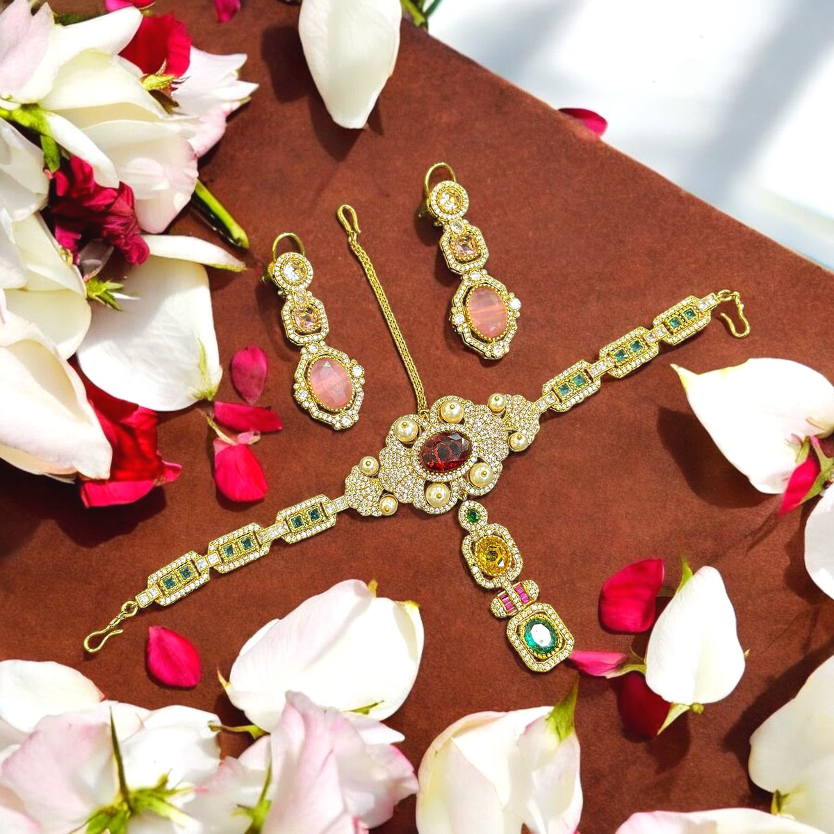 Alia Bhatt Inspired Polki Two Necklaces Earrings With Maangtika Set