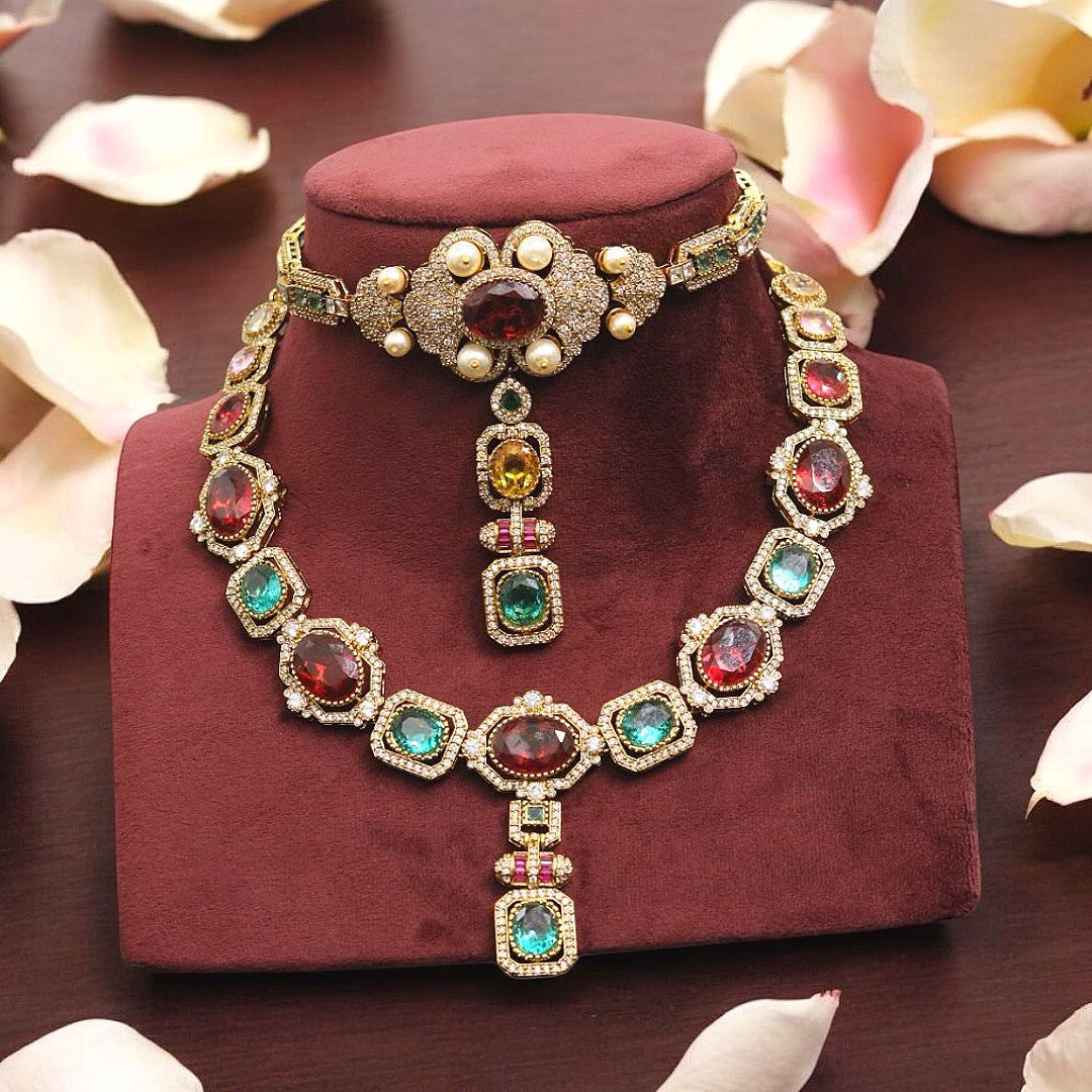 Alia Bhatt Inspired Polki Two Necklaces Earrings With Maangtika Set