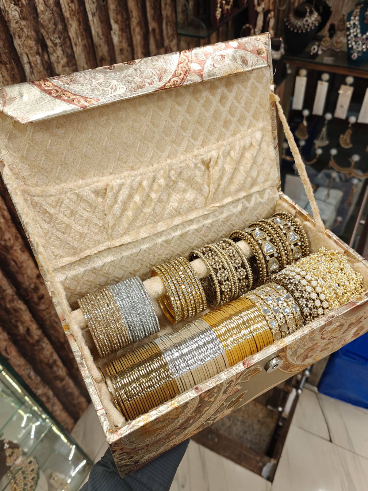 Golden Combo Box Bangles Set | Golden Side Stone Indian Bridal Jewellery | Wedding Bangle Collection