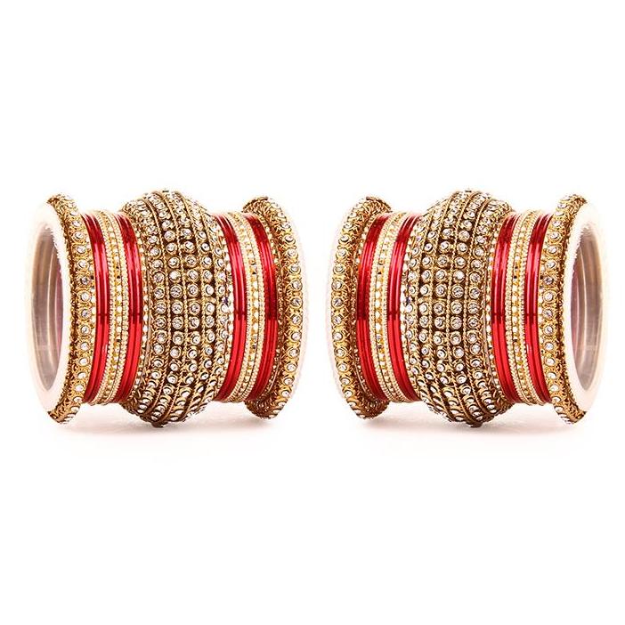 Pink & Gold Bridal Bangles Set for Women Traditional Kundan Stone Studded Wedding Chooda Set of 2 Colored Chakri Shining Bangle Set Festive & Party Wear Jewellery