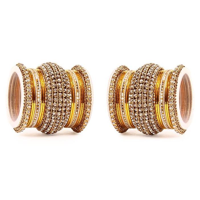 Pink & Gold Bridal Bangles Set for Women Traditional Kundan Stone Studded Wedding Chooda Set of 2 Colored Chakri Shining Bangle Set Festive & Party Wear Jewellery