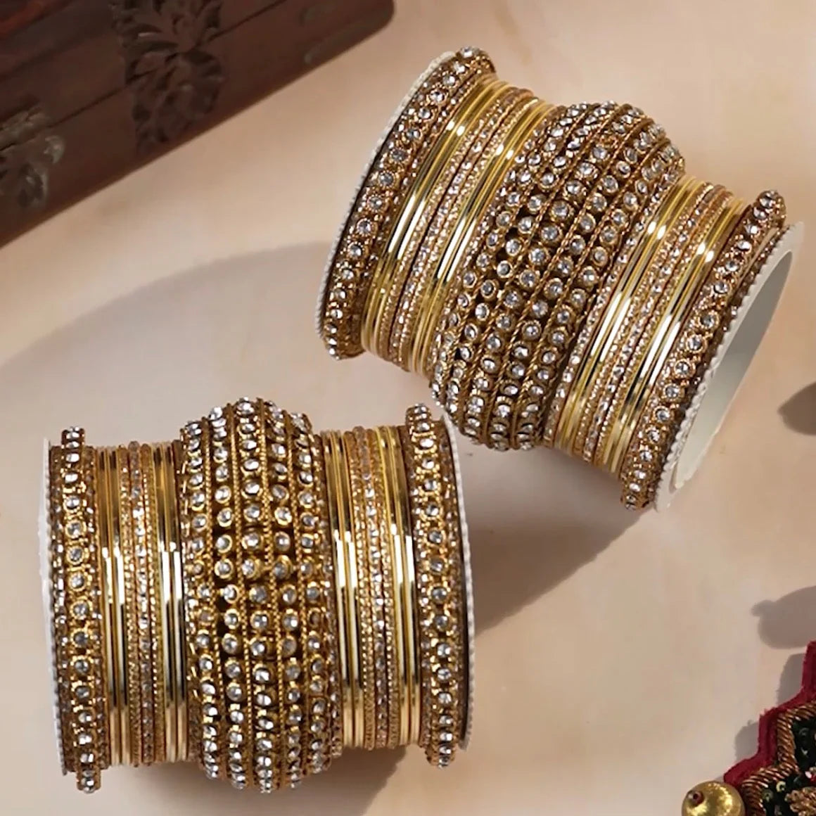 Pink & Gold Bridal Bangles Set for Women Traditional Kundan Stone Studded Wedding Chooda Set of 2 Colored Chakri Shining Bangle Set Festive & Party Wear Jewellery
