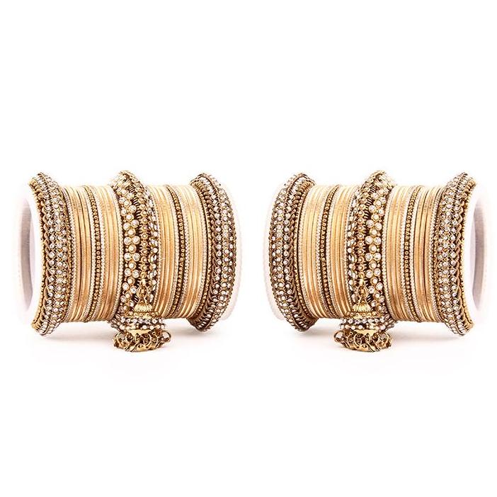 Bridal Bangles Set Jhumki Bangle Set Studded with Pearls Gold Plated Set Of 2 Traditional Wedding Chooda Set & Festive Jewellery for Women