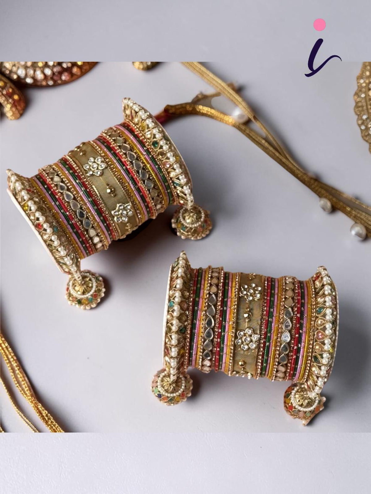 Multicoloured Jhumki Bangle with Jaaliwork Kada Set – Bridal Bangles Set, Gold Plated Traditional Wedding & Festive Jewellery for Women