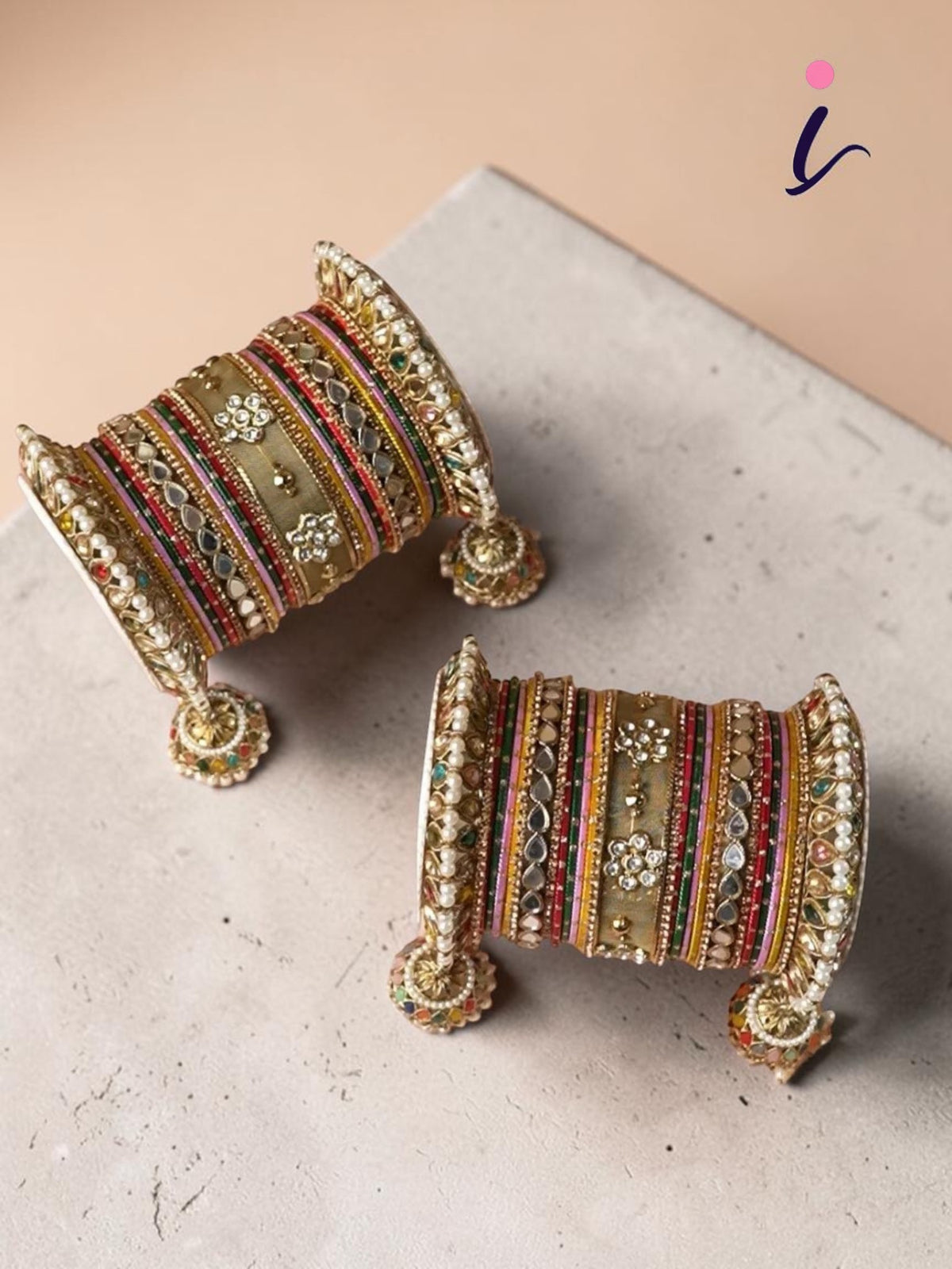 Multicoloured Jhumki Bangle with Jaaliwork Kada Set – Bridal Bangles Set, Gold Plated Traditional Wedding & Festive Jewellery for Women