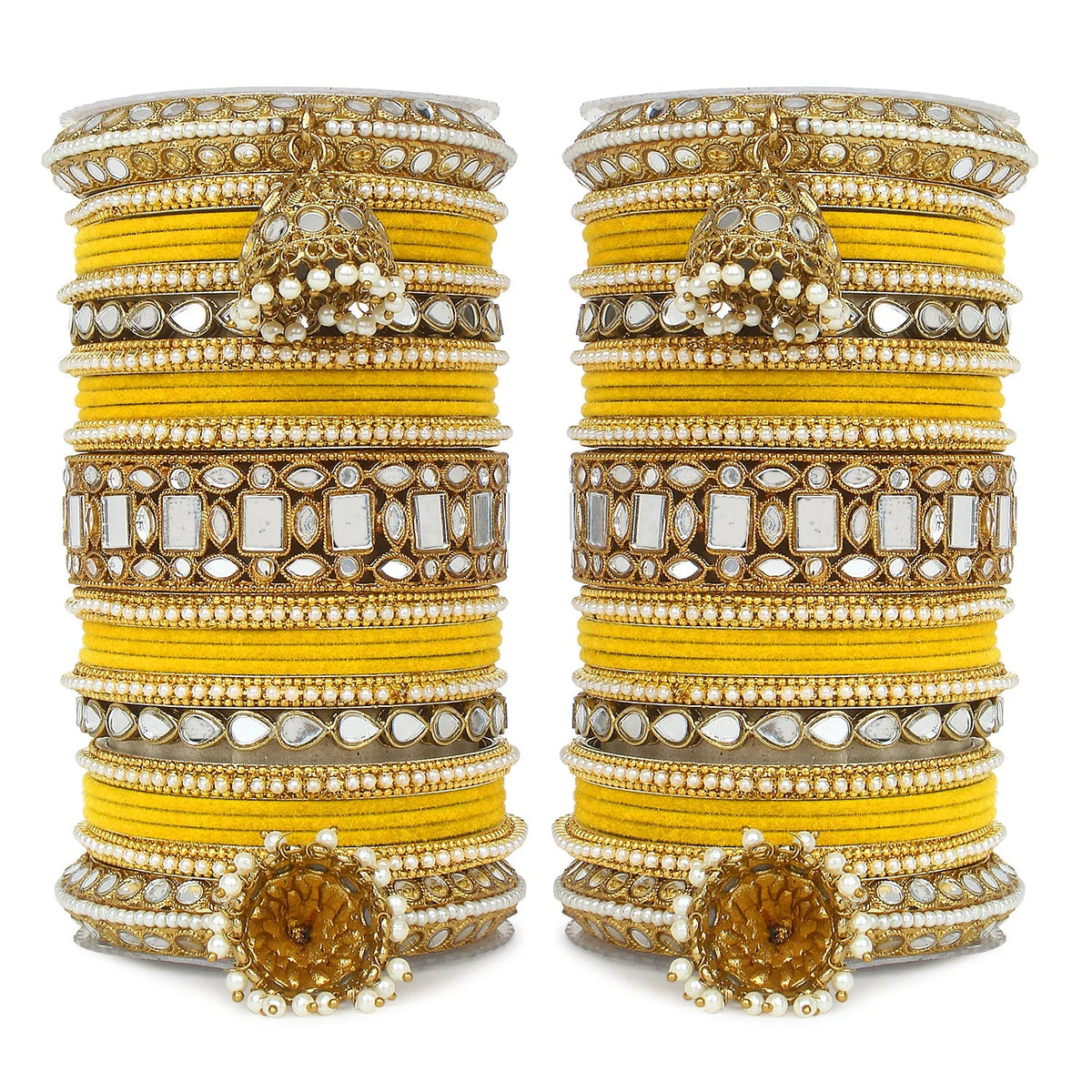 Designer Mirror & Velvet Bridal Bangle Set with Jhumki | Traditional Indian Wedding Chuda Set for Women