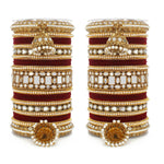Designer Mirror & Velvet Bridal Bangle Set with Jhumki | Traditional Indian Wedding Chuda Set for Women