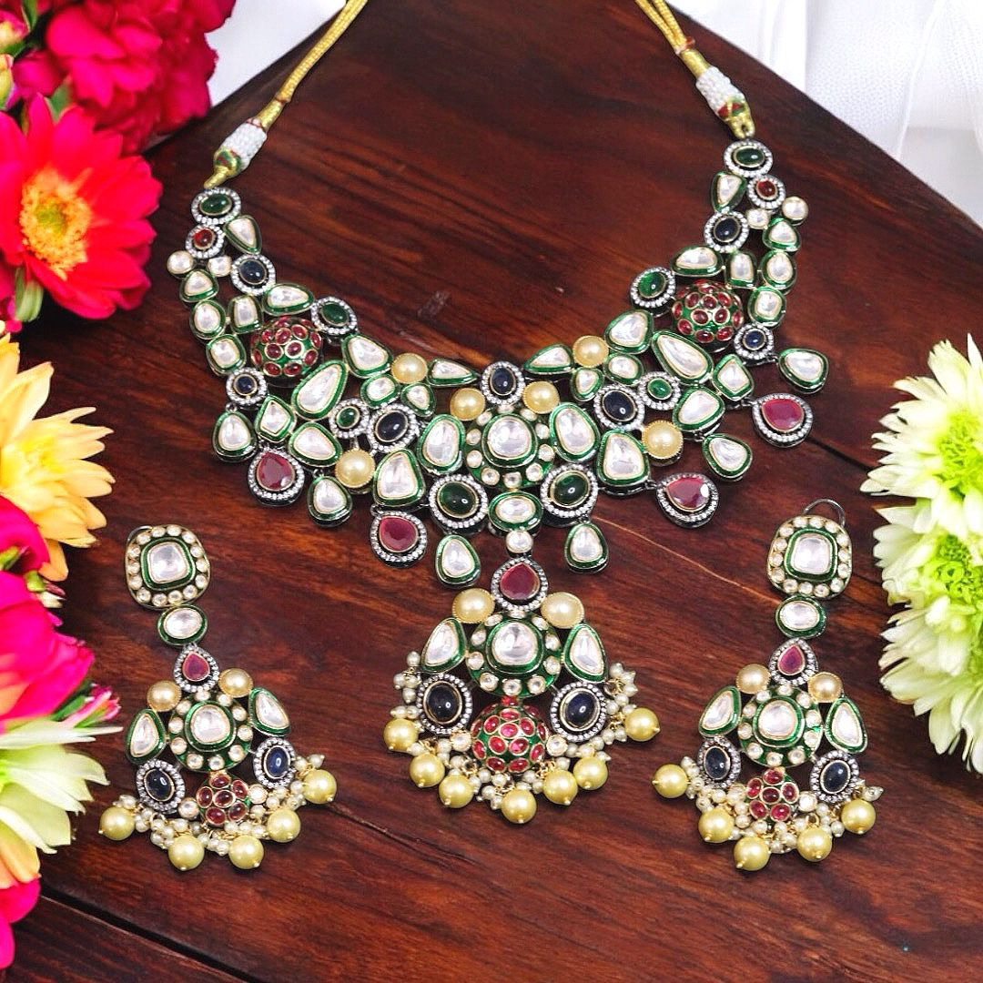 Sabyasachi Premium Polki Kundan Necklace Set, Bridal Necklace Set, Indian Bridal Jewelry
