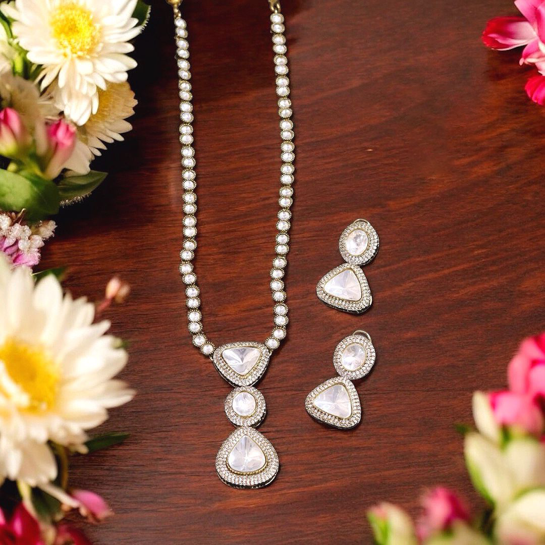 Indian Bridal Teardrop Polki Statement Necklace Set, Kundan Necklace Set, Statement Polki Set, Bollywood Inspired Kundan Necklace Set
