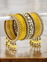 Kundan Pearl Beaded Mirror Bangle Set, Indian Wedding Jewelry, Kundan Jewelry