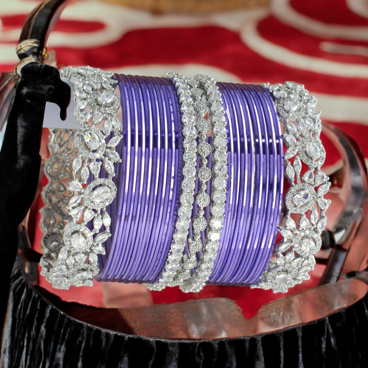 Silver Purple Pakistani Bangles AD Kada Set, Bridal AD Bangles, Wedding Bangles Set, Indian Jewelry