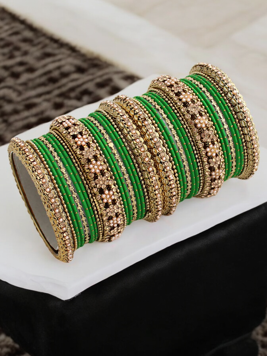 Traditional Antique Golden Pearl Bangle Set, Ethnic Bangles, Pakistani Bangles Set