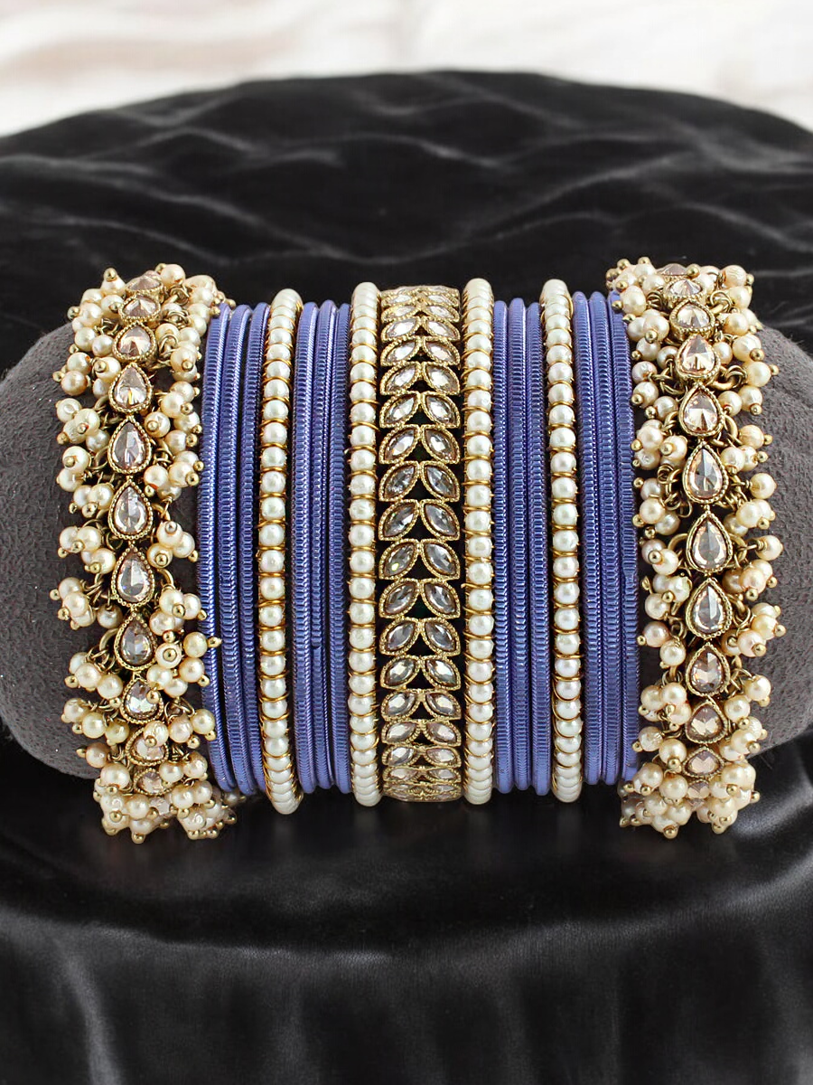 Elegant Pearl Kundan Floral Bridal Bangles Jewelry Set, Floral Pearl Bangles Set, Kundan Bangles Set, Pearl Jewellery Set, Kundan Jewellery Set