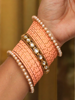Ethnic Pink Engagement Pearl Bangles Chura Set, Pink Chura, Pearl Chura, Pink Bangles Set, Pearl Kundan Jewellery, Bridal Kundan Chura