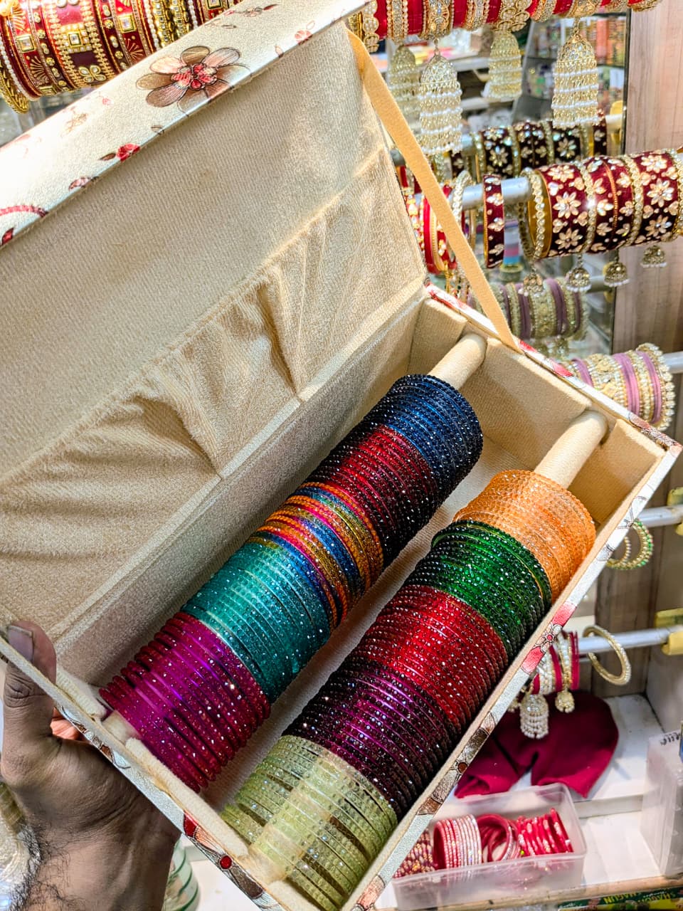 Glass Flower Bangles Combo Set (10 Dozen, 10 Colours Box) | Indian Bangles Set & Jewellery | Richnees Look