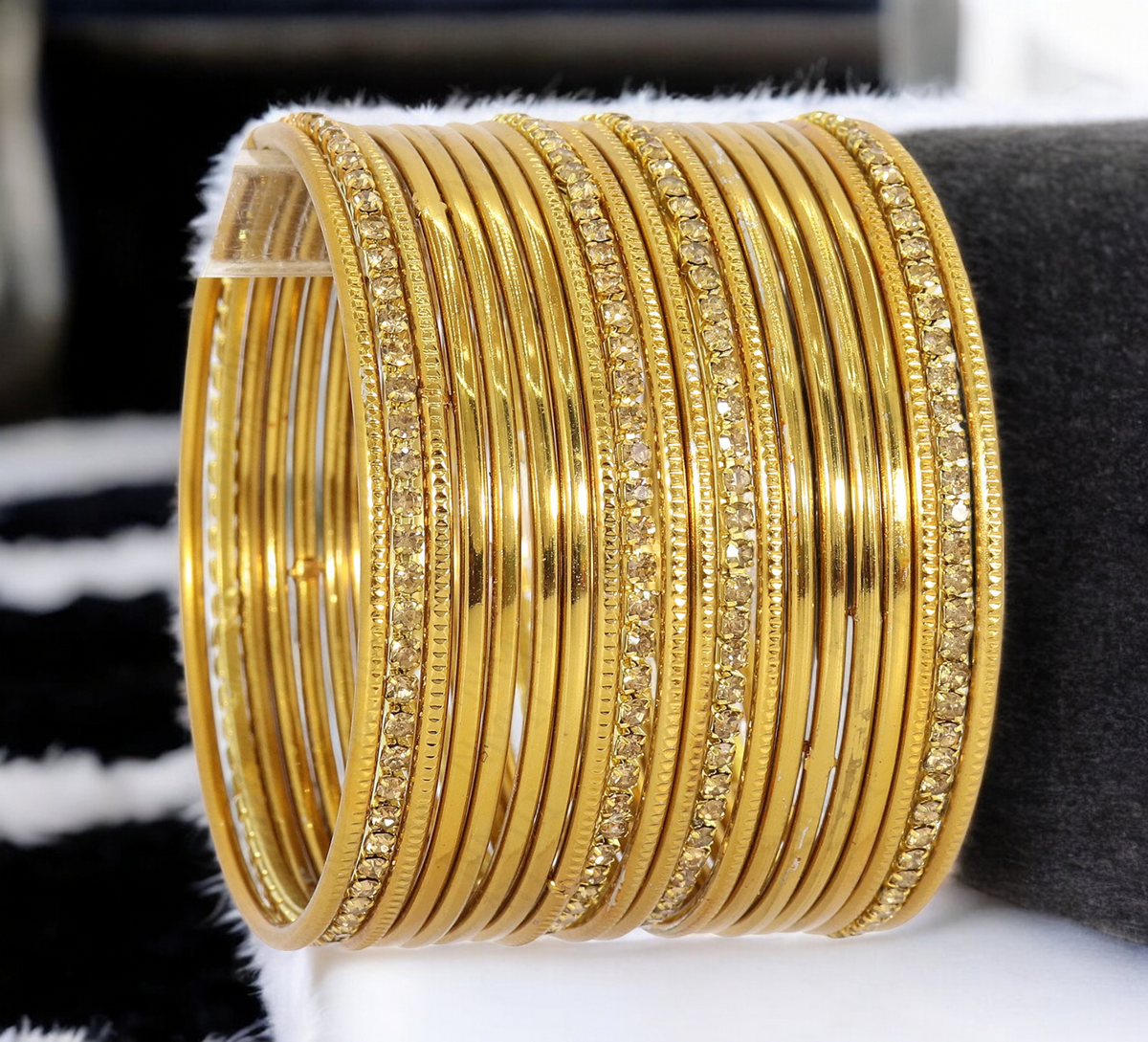Gold Toned Stone Studded Bridal Bangles Set, Traditional Indian Jewelry, Studded Bangles, Gold Tone Chura Set