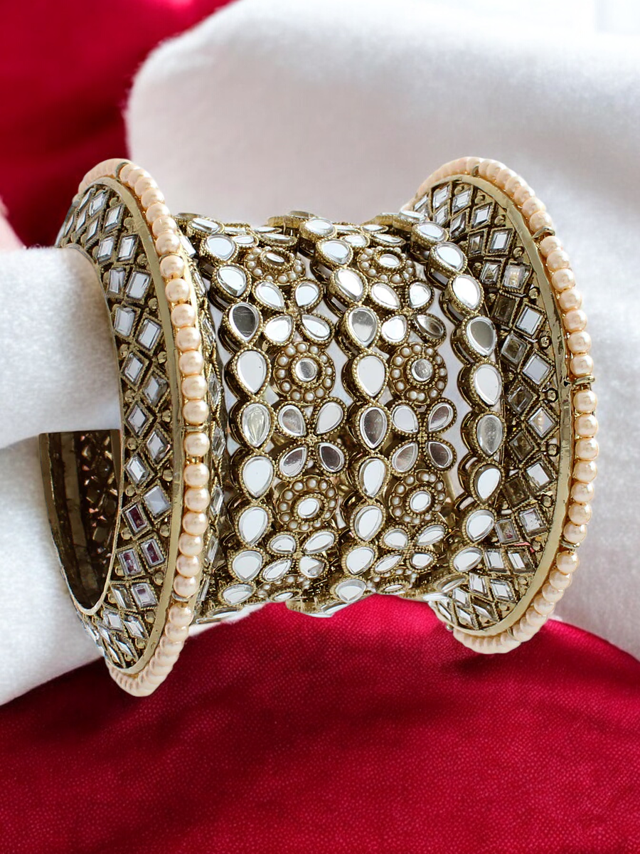 Mirror Floral Beaded Wedding AD Chura Jewellery Set, Indian Chura, AD Chura Set, CZ Chooda Set, Pakistani Mirrror Chura Set, CZ Floral Jewellery Set