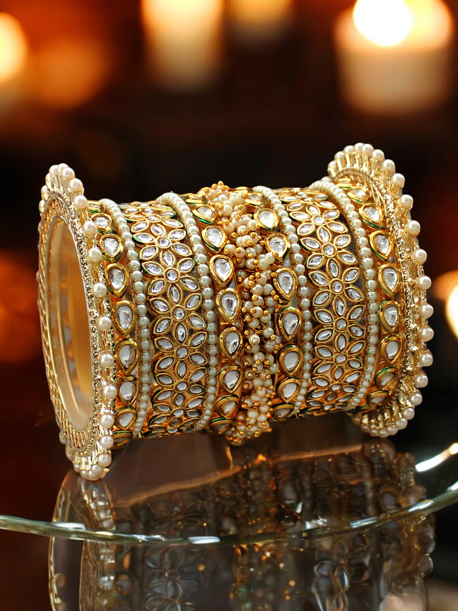American Diamond Floral Bridal Bangles Set, Gold Plated AD Bangles Set, CZ Bridal Chura Set, AD Bangles Jewellery Set, Indian Bangles Chura Set