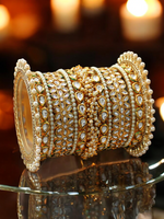 American Diamond Floral Bridal Bangles Set, Gold Plated AD Bangles Set, CZ Bridal Chura Set, AD Bangles Jewellery Set, Indian Bangles Chura Set