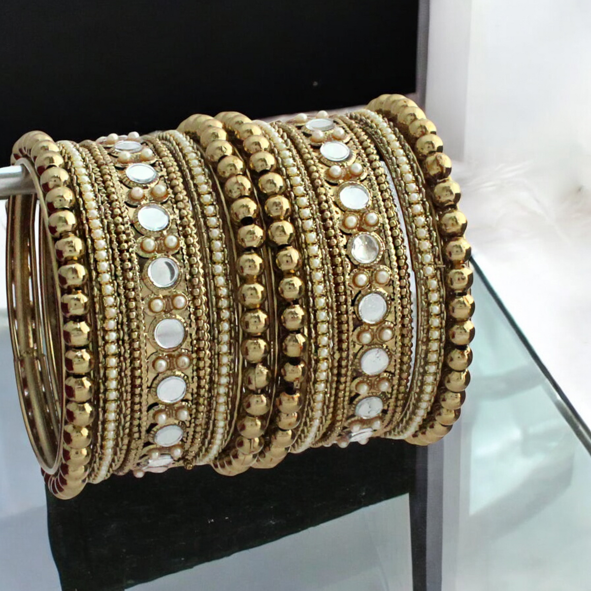 Silver Mirrored Wedding Chura Jewellery Set, Mirror Chura Set, Silver Bangles Jewelry, Indian Bangles Set, Pearl bangle, Kundan Bangles Set