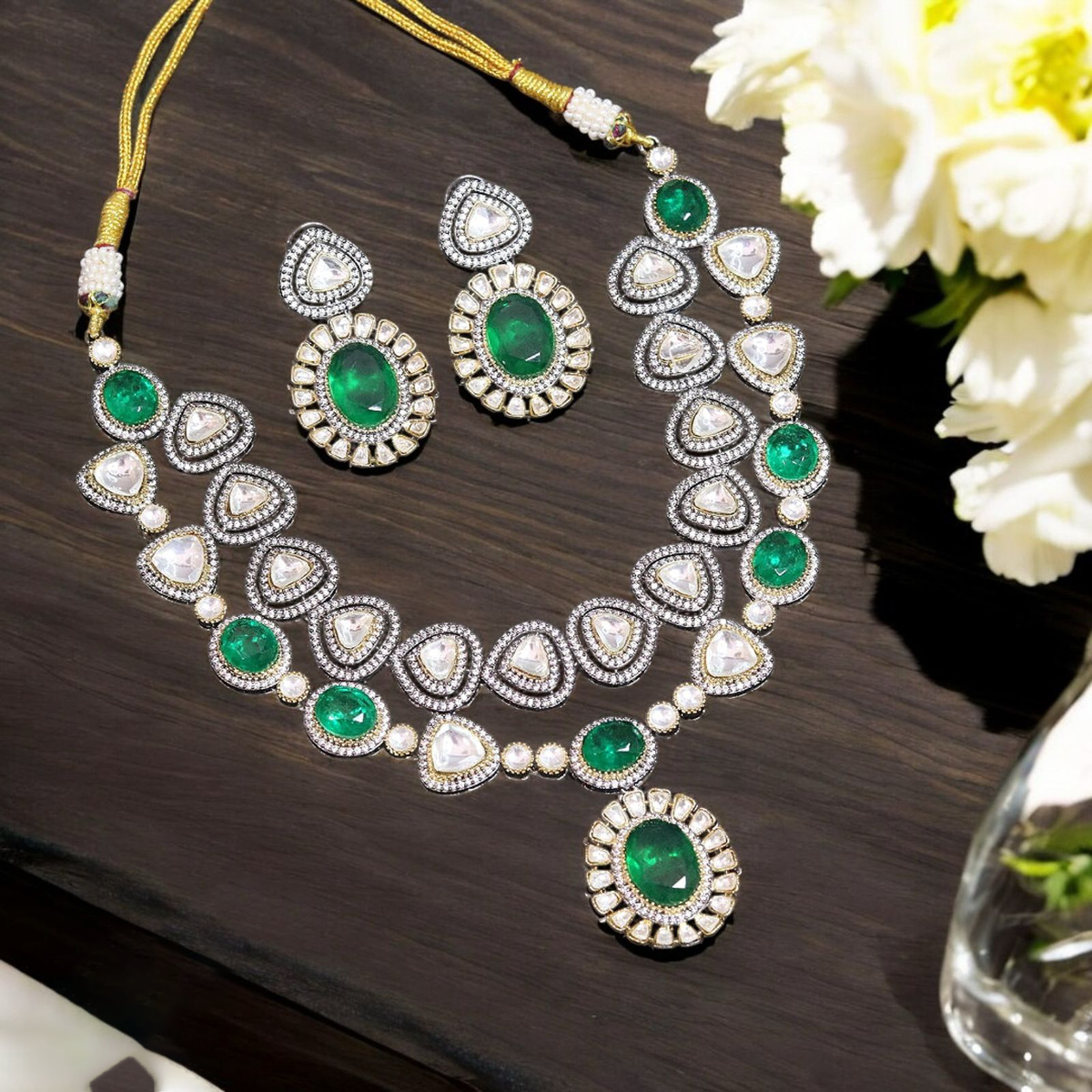 Kundan Bridal Multi Layered Indian Necklace Set, Indian Polki Jewellery, Indian Wedding Jewelry Set