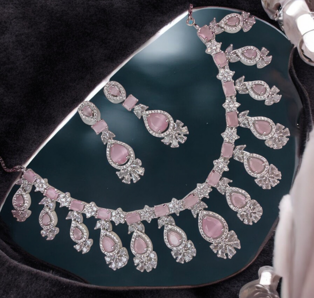 Celebrity CZ Choker Earrings Indian Jewellery Set, Celebrity AD Jewelry Set, CZ Jewellery, Traditional AD Necklace, Wedding Choker Set