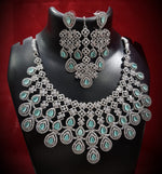 Multilayer Floral American Diamond Choker Jewellery Set, AD Earrings Set, AD Maangtika, CZ Choker Earrings Mangtika Set, Celebrity AD Jewelry, CZ Wedding Choker Set, Indian AD Jewellery