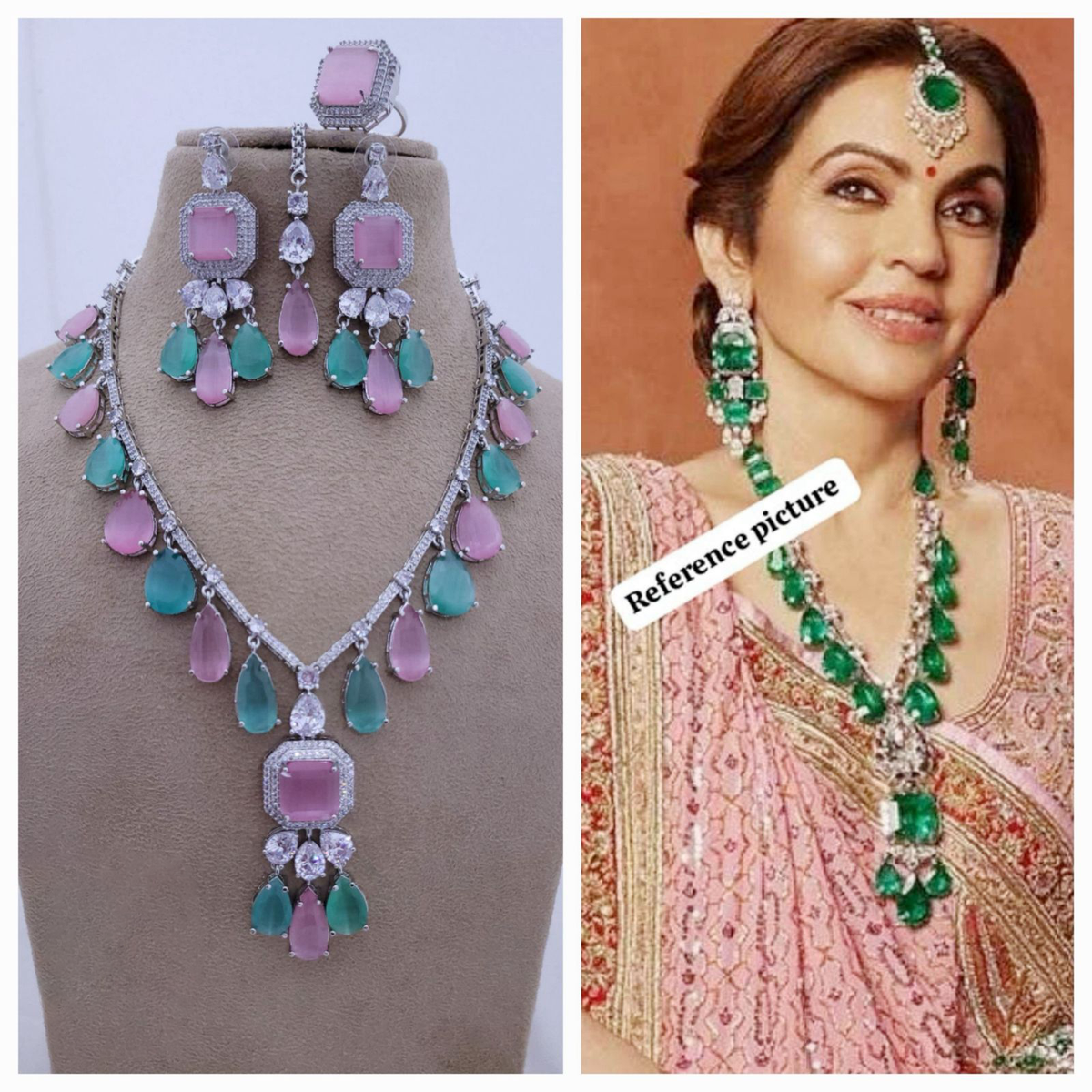 Nita Ambani Inspired Necklace Earrings Maangtika Set