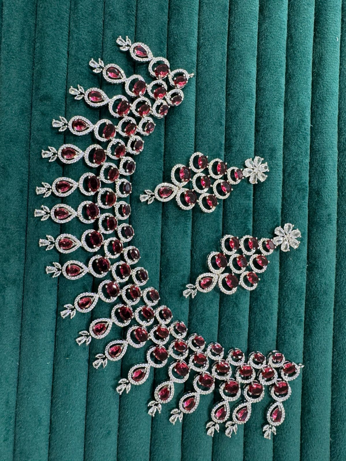 Celebrity American Diamond Leaf Motif Choker Earrings Set, Celebrity CZ Jewellery, AD Jewellery, Bridal CZ Necklace, Wedding Choker Set