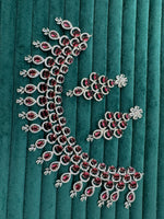 Celebrity American Diamond Leaf Motif Choker Earrings Set, Celebrity CZ Jewellery, AD Jewellery, Bridal CZ Necklace, Wedding Choker Set