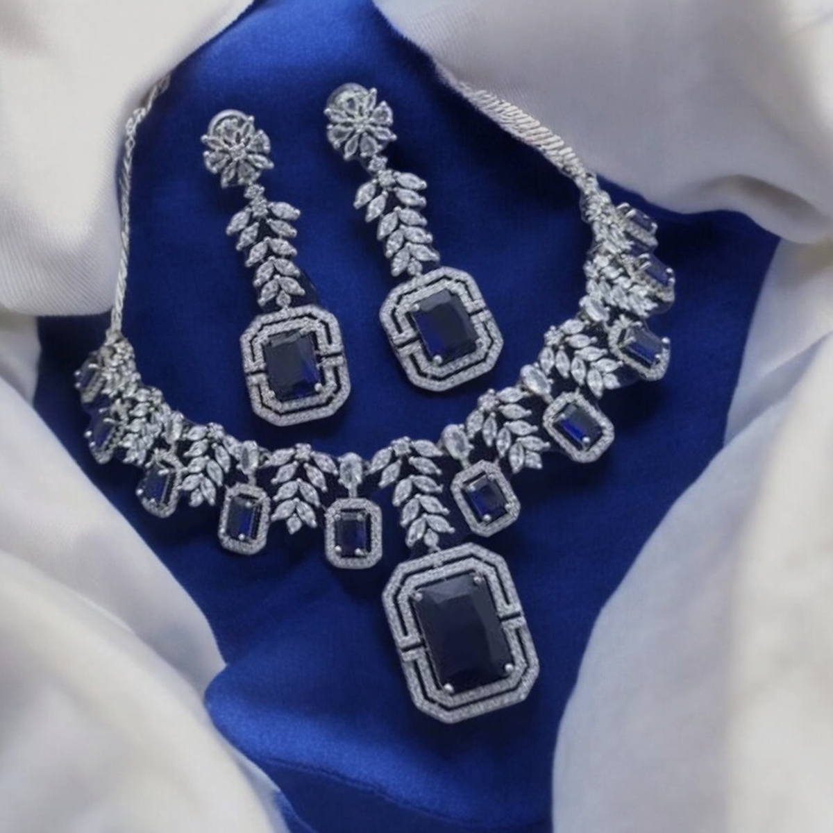 Floral Earrings AD Celebrity Choker Jewellery Set, Celebrity AD Choker Set, Floral CZ Earrings Set, Bolltwood AD Earrings Set, Indian AD Jewellery Set