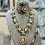 Emerald Ruby Polki Necklace Set Wedding Jewelry, Polki Earrings Set, Emerald Polki Jewellery Set, Bollywood Polki Necklace Set, Celebrity Polki Set