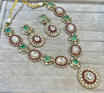 Emerald Ruby Polki Necklace Set Wedding Jewelry, Polki Earrings Set, Emerald Polki Jewellery Set, Bollywood Polki Necklace Set, Celebrity Polki Set