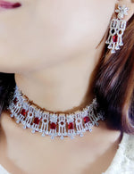 Pakistani Floral Earrings CZ Choker Jewellery Set, Pakistani AD Choker Set, AD Earrings Set, Indian Bridal AD Jewelry, CZ Jewelry, Bollywood AD Jewellery Set, AD Celebrity Jewelry