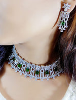 Pakistani Floral Earrings CZ Choker Jewellery Set, Pakistani AD Choker Set, AD Earrings Set, Indian Bridal AD Jewelry, CZ Jewelry, Bollywood AD Jewellery Set, AD Celebrity Jewelry