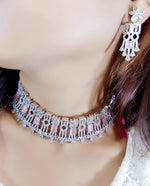 Pakistani Floral Earrings CZ Choker Jewellery Set, Pakistani AD Choker Set, AD Earrings Set, Indian Bridal AD Jewelry, CZ Jewelry, Bollywood AD Jewellery Set, AD Celebrity Jewelry