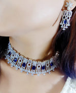 Pakistani Floral Earrings CZ Choker Jewellery Set, Pakistani AD Choker Set, AD Earrings Set, Indian Bridal AD Jewelry, CZ Jewelry, Bollywood AD Jewellery Set, AD Celebrity Jewelry